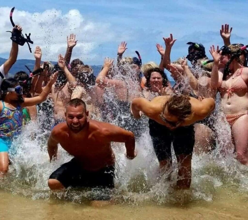 group in the water